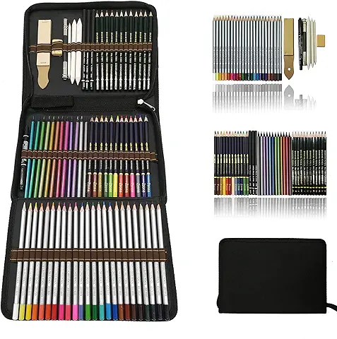 Profesional Lápices de colores Conjunto de Dibujo Artístico, y Bosquejo Material Set,Incluye metálicos,acuarelables,carbón, Pastel,Herramientas de dibujo y Caja