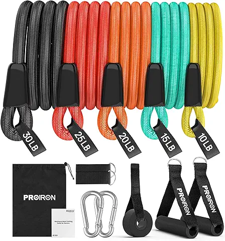 PROIRON Bandas Elasticas Musculacion, Alambre de Látex Sólido Banda Elástica, 5 Niveles, Set de Bandas,Tubos de Entrenamiento, Accesorios Ricos，14 in 1 Bandas Resistencia  