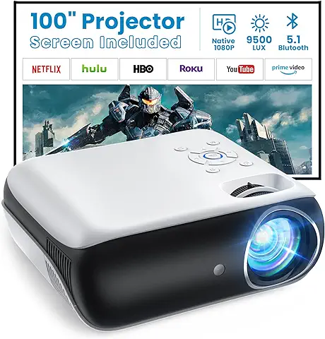 Proyector Bluetooth, 1080P Nativo 9500L Portátil 4K Soporte, [Pantalla Incluida] Mini Proyector Casa Cine para Smartphone/PC/TV Stick/PS5/XBOX, hdmi  