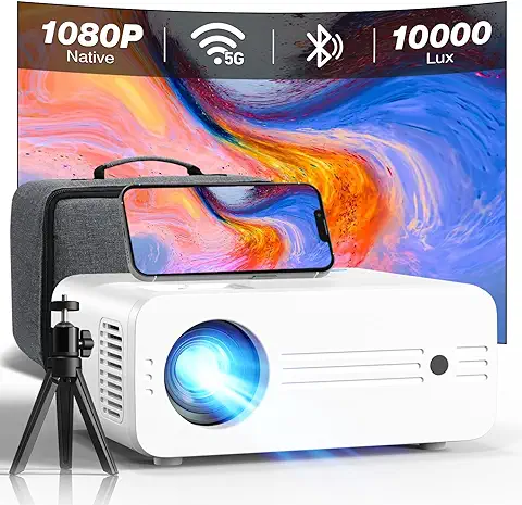 Proyector WiFi Bluetooth 5G con Estuche, 10000 Lumens Full HD 1080P Nativo 4K Compatible, IZEEKER Proyector Portátil Cine en Casa Pantalla de 300'' para IOS/Android/PC/PS5/TV Stick/Xbox  