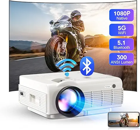 Proyector, YEZMEK Nativo 1080P 15000 Lumen Full HD Proyector 5G WiFi Bluetooth, Mini Proyector Portátil 4K Soporte, Compatible con TV Stick Smartphone Tableta Laptop HDMI USB TF.  