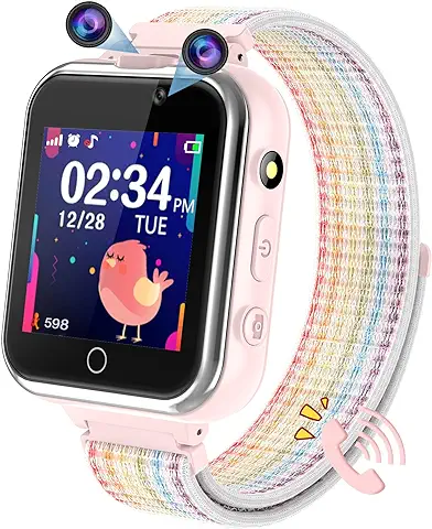 PTHTECHUS Reloj Inteligente Niños, Pantalla Táctil Kids Smartwatch con Llamadas Juegos Cámara Modo Escuela SOS Linterna Calculadora Reloj Despertador, Chicos Chicas Regalos de Cumpleanos (Rosa)  