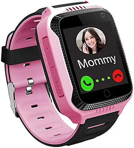 PTHTECHUS Reloj Inteligente Teléfono para Niños, GPS Rastreador Podómetro Cámara SOS Pantalla Táctil HD Conversación Bidireccional Reloj Inteligente para Niños, Regalo para Niños, Pink  