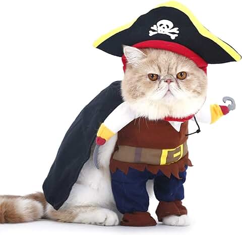 PTN Gato y Perro Caribe Pirata Disfraz, Ropa para Mascotas, Disfraces de Halloween y Navidad, Adecuado para Perros Pequeños a Medianos Gatos  