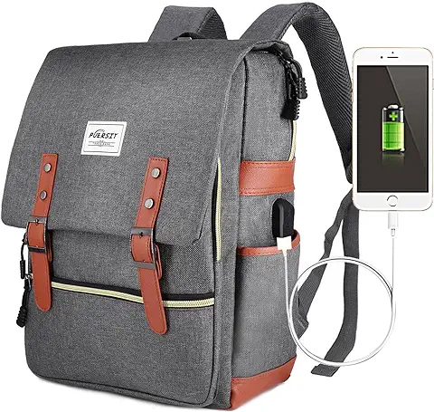 Mochila Vintage Mochila para Portátil 15.6 Pulgadas, Mochila Escolar Impermeable con Puerto USB, Mochilas Hombre Casual para la Trabajo/Viajes/Universidad - Gris  