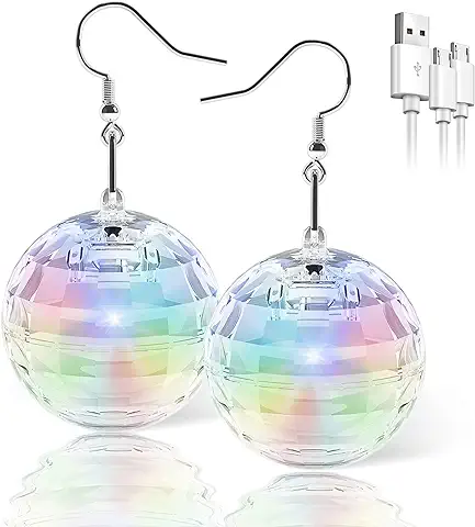 PUFIER Pendientes LED de bola de Discoteca, Pendientes de luz de Proyección de luz RGB para Mujeres, Pendientes LED Recargables, Accesorios de bola de Discoteca  