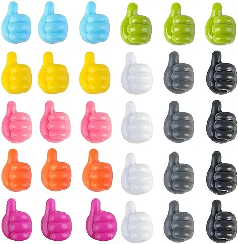 Pulgar Ganchos - 30Pcs Mini Gancho Adhesivo Pared, Gancho Multiusos Pared para Escritorio, Cables de Carga, Cables USB, Ganchos de Pared para Pulgar, Multifuncionales, Divertidos Ganchos Adhesivos  