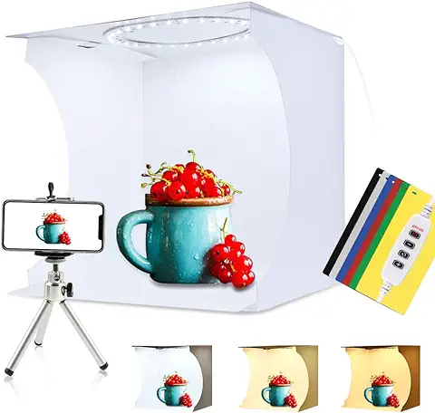 PULUZ 31cm Ring Light Photo Studio Light Box, Adjustable Portable Photography Shooting Light Tent Kit with White/Warm/Soft Lighting 80pcs LED Lights + 6 Backdrops for Product Display  