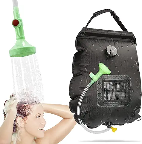 Punvot Ducha Solar para Camping, 20 l, saco de Ducha Portátil con Calefacción, Bolsa de Ducha para Jardín, Ducha de Piscina para Camping, Senderismo, Jardín, Ducha con Cabezal de Ducha y Encendido  