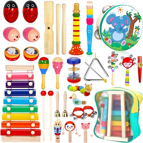 Purpledi 33 Pcs Juguetes Instrumentos Musicales, Infantiles Juguetes de Instrumentos de Percusión Educativos, Educativo Musical de Bebé, Juguete y Regalos para Niños de Navidad y Cumpleaños etc  