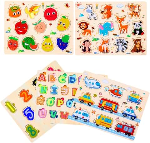 Purpledi 6 pcs Puzzles de Madera de Animales para Niños, Juguetes Montessori Puzzles Número Animal Juguetes Bebes Educativos, Puzzle Madera Infantil, Montessori Educativos para Bebes 1 2 3 4 año  