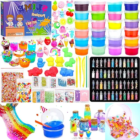 Purpledi DIY Slime Kit,Slime DIY con 24 Colores de Slime de Cristal, Suministros de Slime Claro para Niños,DIY Slime Kit Set para Manualidades, Kit de Slime para Hacer Juego Slime (A)  