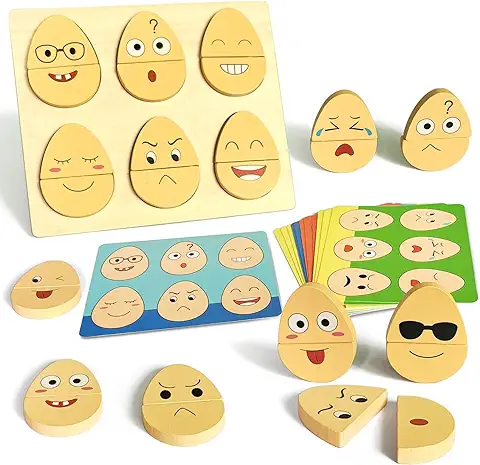Puzzle de Madera, Emoji Rompecabezas Juguetes Niños, Infantil Expresión Facial IQ Cube, Educativos Montessori Juegos Creativos Interactivo Regalo para Niños Niñas 2+ Años  