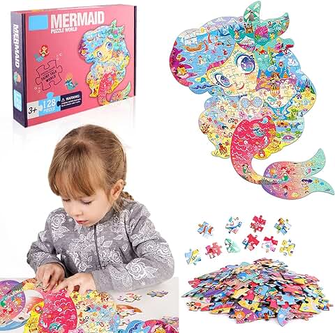 Puzzle Rompecabezas Niños Juegos Educativos de Animales Jigsaw Puzzle Sirenita 128 Piezas Rompecabezas para Niños Puzzles Educa para Adults Infantiles Niño Niñas 3 4 5 6 7 8 9 10 Años Regalo  