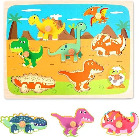 Puzzles de Madera Juegos Educativos Rompecabezas Madera Aprendizaje Temprano Juego Educativo Juguetes Educativos Montessori Juego de Regalo para Niños Niñas 2 3 4 Años (Dinosaur)  