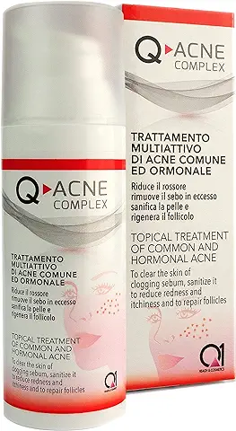 Q-ACNE Complex Crema para el Tratamiento de Acné Juvenil y Hormonal, hace Desaparecer la Espinilla y Reduce el Enrojecimiento.  