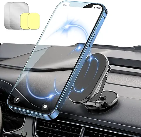 Qianyou Soporte Móvil Coche, Teléfono Soporte Inteligente Magnético Plegable Universal, Porta Movil Coche Ajustable de 360° para Tablero de Automóvil, Accesorios Coche para IPhone, Samsung, Huawei  