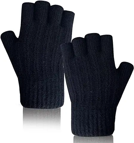 QICEDER Táctil Guantes de Punto Medio Dedo Guantes Cálidos Unisex sin Dedos de Invierno para Hombres Mujeres y Niños Guantes de Oficina Guantes de Computadora Guantes de Pantalla  