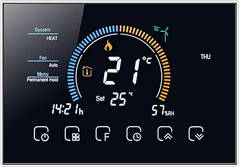 Qiumi Termostato Inteligente Wifi Controlador de Temperatura del aire Acondicionado con Pantalla LCD de 2 Tubos,Visualización del Clima, índice UV Funciona con Alexa Google Home 95~240V CA  