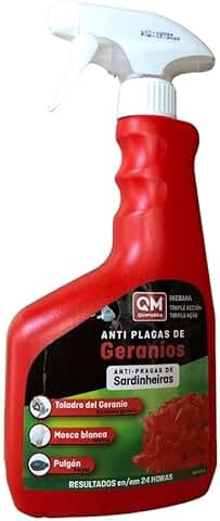 QM Antiplagas de Geranios, Tratamiento Insecticida, Fungicida y Acaricida de Triple Acción, Mosca Blanca, Pulgón, Taladro y Mariposas del Geranio, Listo al Uso, Spray 750 ml  