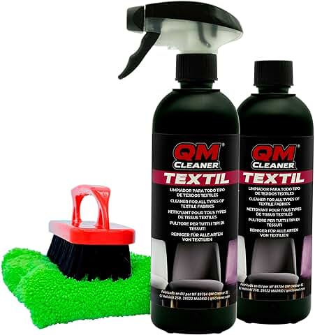 QM Cleaner Kit Limpiador de Tejidos para Sillas, Sillones, Alfombras- Incluye 2 QM Textil, 1 Microfibra y 1 Cepillo Premium Extra  