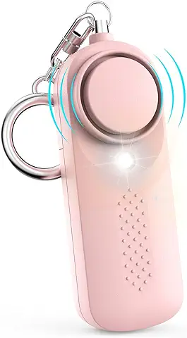 Qoosea Alarma Personal Femenina Safesound Personal Security Alarma 130DB Alarma de Seguridad con Luz LED Aprobada por la Policía Llavero Alarma para Niños, Mujeres y Estudiantes Mayores(Rosa)  