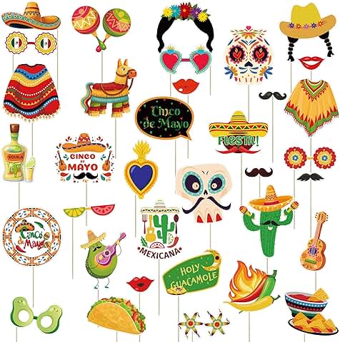 Qpout 35pcs México Accesorios de Fotomatón de Fiesta Divertida Decoración de la Fiesta de Carnaval Mexicano para el Día de los Muertos Selfie Party Suministros Fiesta Temática Mexicana  