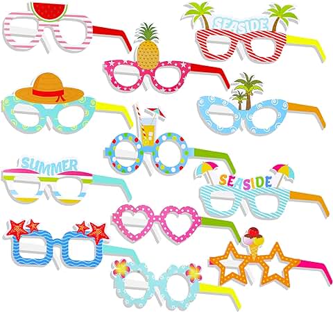 Qpout Luau - Gafas De Sol De Papel para Fiestas, Paquete De 24 Gafas Hawaianas Divertidas para Fiestas Accesorios para FotomatóN Fiesta Verano Suministros para Fiestas En La Playa Hawaiana DecoracióN  