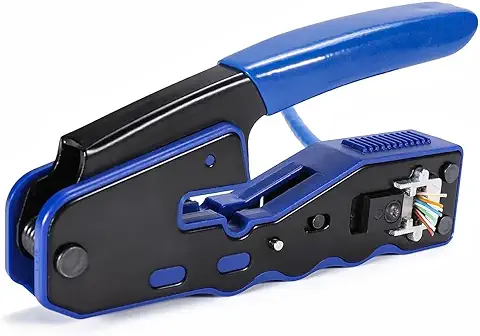 QSFPTEK Azul RJ45 Crimping Tool, Ethernet y Cable Herramienta de Engarzado (Todo en uno) para Cat5/Cat5e/Cat6 Conector de Enchufe Modular con Alicates de Cola de Milano, Azul Crimper  