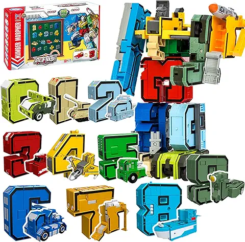 QSLKI Robots Numéricos Transformables, Juguetes Transformables para Regalo de Cumpleaños, Juguetes Intelectuales para Niños, Regalos,Juguetes Robots Educativos Stem 3-6 Años Niños Jugando Aprendiendo  