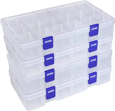 Qualsen Ajustable Caja de Almacenamiento de Plástico Joyería Organizador Contenedor de Herramientas (Transparente x 4 (18 Cuadrícula))  