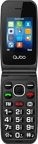 Qubo NEONW Azul Teléfono Móvil con Tapa para Personas Mayores | Teclas Grandes | Botón SOS | Pantalla de 2,4 Pulgadas | Llamada Rápida | Radio | 800 mAh Batería | Cargador Tipo C | Dual Sim  