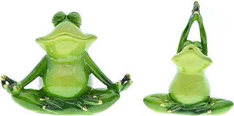 Queemie® Juego de 2 Creativo Yoga Ranas Estatuas, 2 Diferentes Yoga Poses Rana Esculturas, Mascota Animales Meditación Ranas Resina Figuras Coleccionables para Estanterias Mesa Escritorio Decoración  