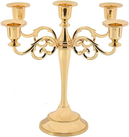 Queta Candelabro de 5 Brazos, Portavelas como Decoración de mesa para Navidad y Acción de Gracias (dorado)  