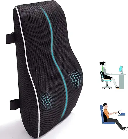 Qutool® Cojín Lumbar para Silla de Oficina, Cojín para Coche, Almohada Lumbar, Soporte de Espalda de Espuma con Memoria para Casa, Oficina, Coche, Silla de Ruedas, Negro, Grande (Negro)  