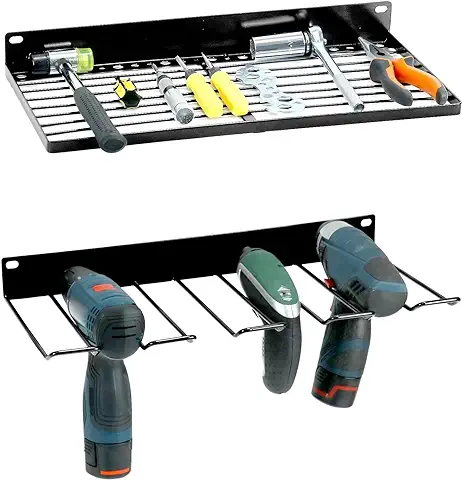 QWORK Almacenamiento de Herramientas, Organizador de Herramientas Eléctricas, Organización de Destornilladores, Taladro Eléctrico de Pared Resistente de 4 Ranuras  