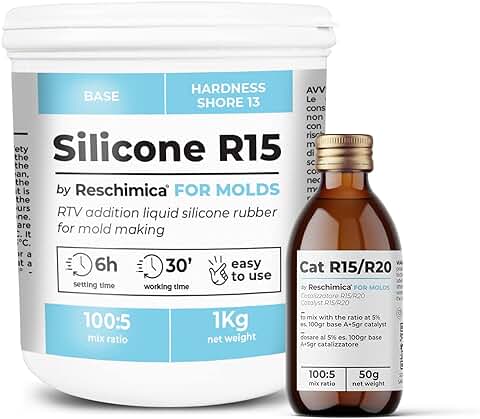 R 15 (1 kg) Goma de Silicona Liquida Específica para Realizar Moldes de Resina de Bricolaje, Fundición,Endurecimiento Rápido, Moldes de Dureza Media  