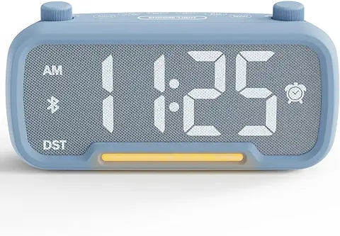 Radio Despertador Digital con Fuente de Alimentación, Despertador Ruidoso con Radio FM, Altavoz Bluetooth, tipo C y Cargador USB, 0 – 100% Regulable, Batería de Respaldo, Reloj de mesa con Radio FM  