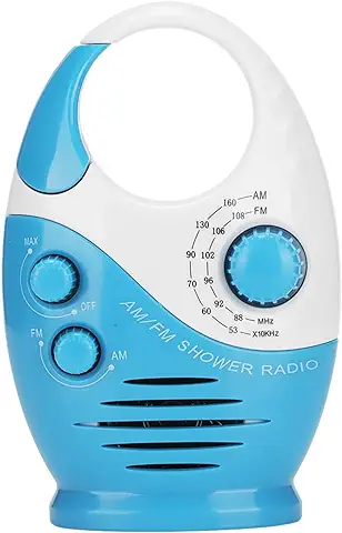 Radio Portátil, Am FM Tipo Gancho, Impermeable, Radio de Ducha de Música para Transmisión con Altavoz para Duchas, Mesitas de Noche Y Garajes (Azul)  