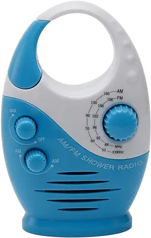 Radios de Ducha, AM/FM, mini Radio de Ducha Impermeable con Mango Superior, Radio de Baño Colgante, Altavoz Integrado y Volumen Ajustable para Baño, uso en Interiores y Exteriores (blanco + Azul)  