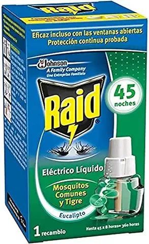 Raid - Recambio para Difusor Eléctrico anti Mosquitos Comunes y Tigre Aroma Eucalipto, 45 Noches, 1 Recambio  