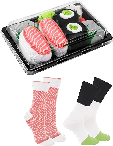 Rainbow Socks - Mujer Hombre Calcetines Sushi Salmón Tamago - 2 Pares  