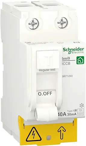 Rasmacor | Schneider R9R71240 | Interruptor Diferencial Superinmunizado 2P 40A 30MA -F-SI | Resi 9 - RCCB | 230V - Type F SI - 50/60 Hz | 81x36x73mm  