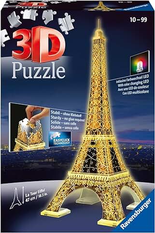 Ravensburger - 3D Puzzle Tour Eiffel Night Edition con Luces, 226 Piezas, 8+ Años  