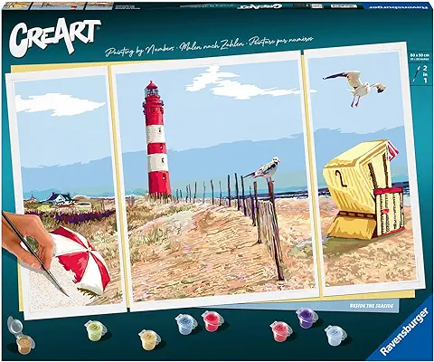 Ravensburger - CreArt Tríptico, Playa del Norte, Kit para Pintar por Números, Contiene 3 Tablas Preimpresas, Pincel, Colores y Accesorios, Juego Creativo Relajante para Adultos 14+ Años  