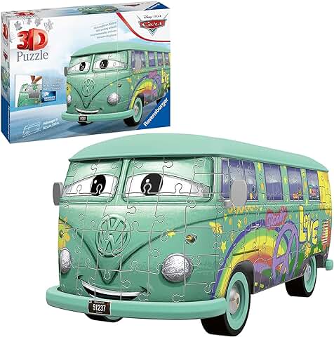 Ravensburger Puzzle 3D 11185 Volkswagen T1 Cars Fillmore, 162 Piezas Multicolor, Edad Recomendada 8+, Dimensiones Finales 30x14x15 cm  