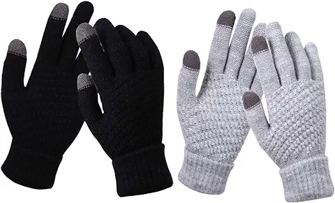 Rayson Guantes Invierno Mujer Guantes Cálidos Pantalla Táctil Moda Guantes de Punto Adecuado para el Hogar el Exterior（2 Pares）  