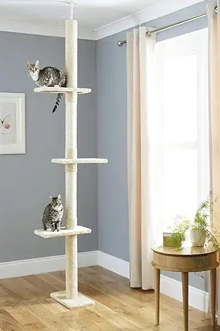 Árbol Rascador, de Suelo a Techo, Poste Escalador de Sisal Natural, Extensible, de Actividades para Gato, Color Beige  