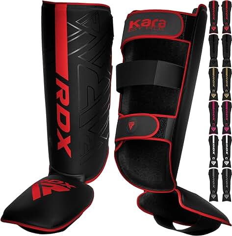 RDX Espinilleras Kick Boxing Muay Thai MMA Protección, Maya Hide Cuero Kara Espinilla Empeine Artes Marciales Entrenamiento Boxeo Sparring BJJ Kárate y Combate Training Pierna Protector  