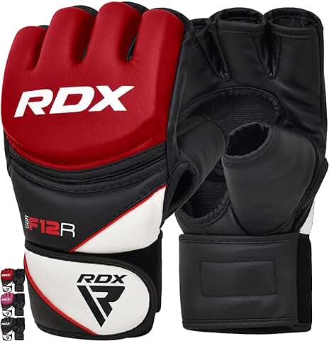 RDX Guantes MMA Artes Marciales Entrenamiento, Maya Hide Cuero Grappling Guantillas, Professional Abierto Palma Gloves, Sparring Kickboxing Muay Thai Saco de Boxeo Lucha Libre Combate, Hombre Mujere  